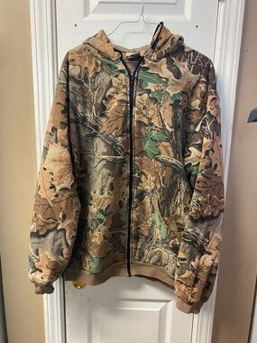 Men's Hooded Camo Zip Jacket - Brown/Green